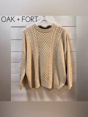 OAK + FORT CREAM CABLE KNIT SWEATER – SIZE L
